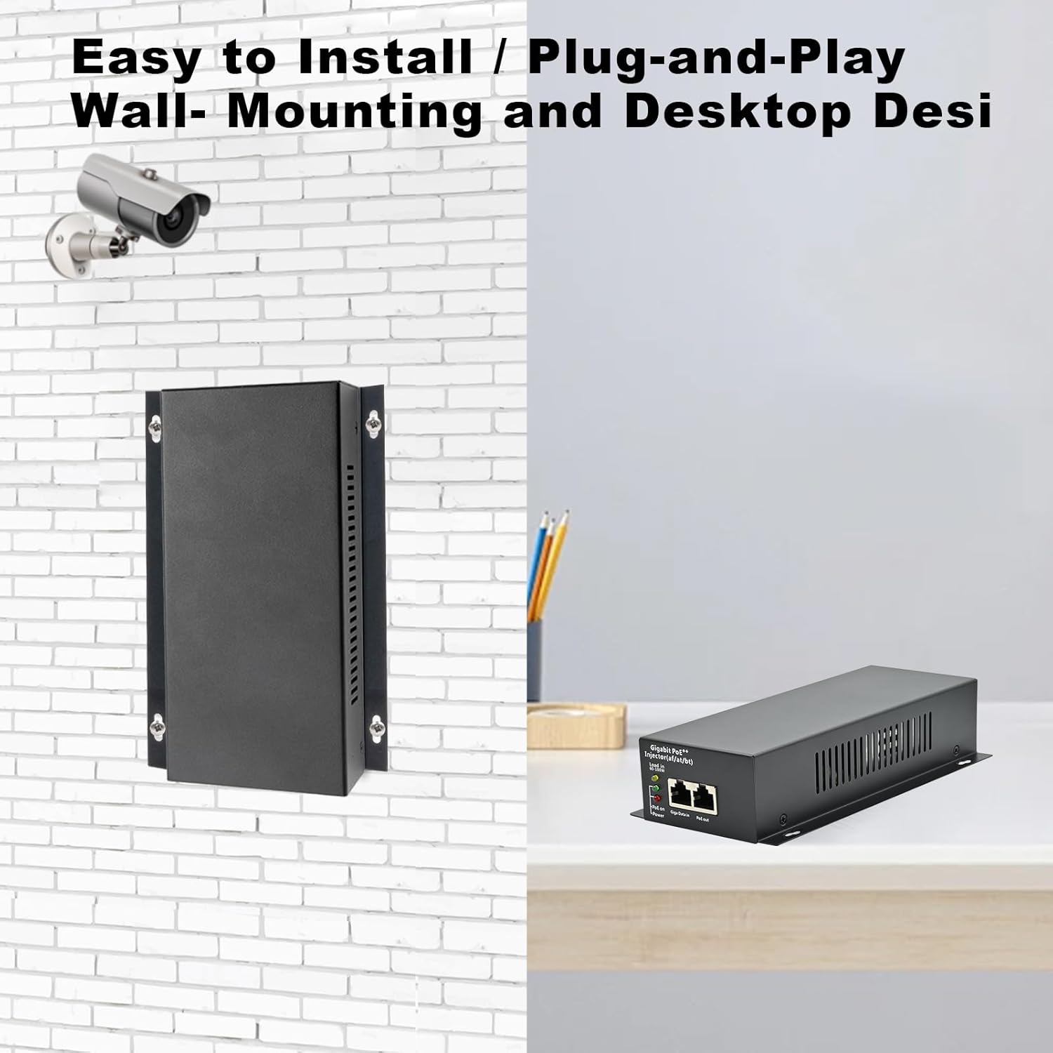 High Power Gigabit PoE++ Injector Adapter, Integrated Power Supply, Convert A Non-PoE Port to A 90W Gigabit Port, Up to 95W to 60W, 30W, 15.4W, Up to 100m (328 ft)