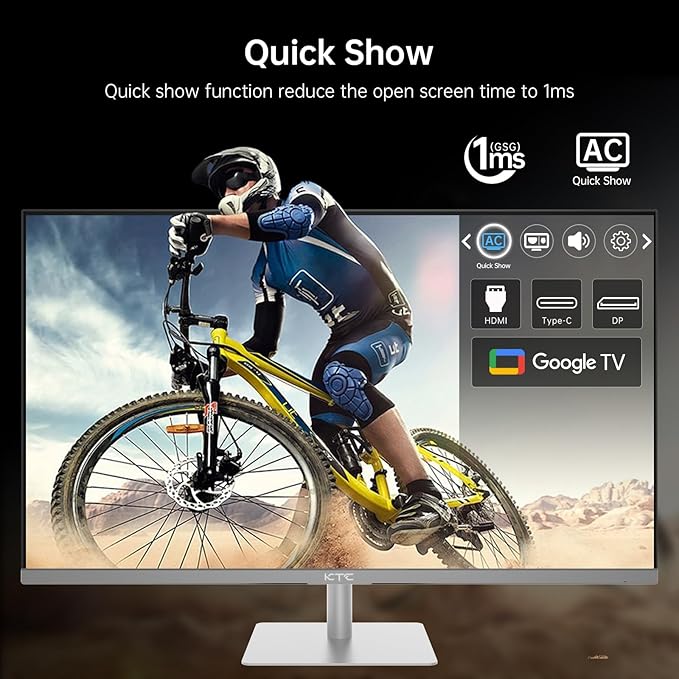 KTC 32 Inch 4K Smart Monitor with Google TV System 3840 * 2160P Netflix Licensed Type C 65W PD Speakers 5W*2 Dolby Audio Hey Google Voice Remote HDR WiFi Bluetooth VESA Tiltable 32 in Smart TV