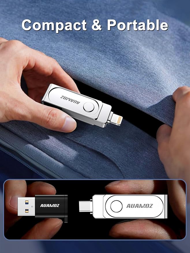 512GB Flash Drive Intended for iPhone, Memory Stick Storage Files Photos Videos Backup, Compatible with iPhone iPad Android PC, Plug and Play, No Application Required (Metal Silver)