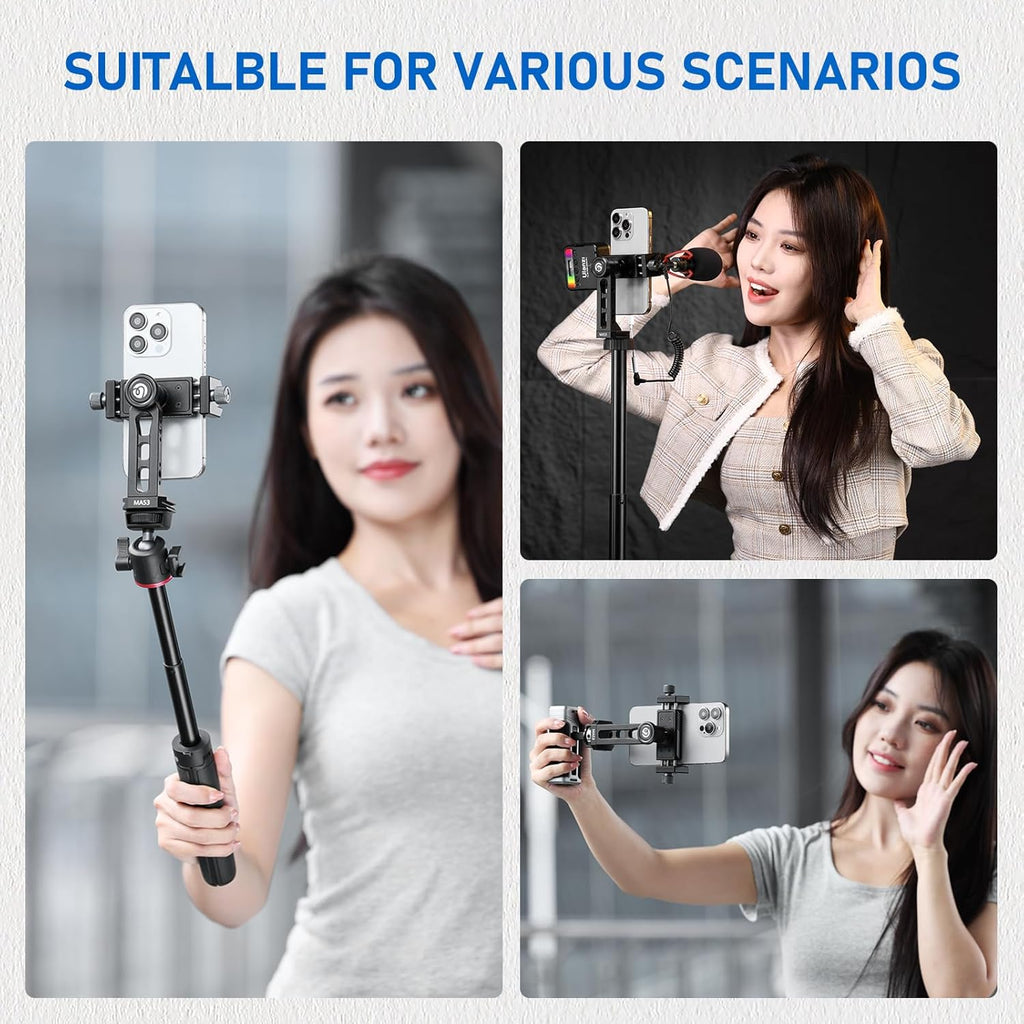 Ulanzi MA53 Metal Tripod Phone Mount, Smartphone Tripods Adapter with Arca Swiss/Uka Port, 2 Cold Shoe, 360° Cellphone Tripod Mount, iPhone Samsung Holder for Photo Video Vlogging Rig