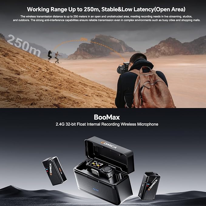 COMICA BooMax Wireless Lavalier Microphone for Cameras, Smartphones, 2.4G Internal Dual Lapel Mic with 32G Storage,Noise Cancellation,IPS Touchscreen for Vlogs, Interviews, Live Streamings,TikTok
