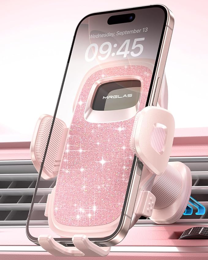 MRGLAS 2025 Upgraded Phone Holders for Your Car with New Metal Hook Clip, Handy Air Vent Cell Phone Car Mount [One Hand Operation], Universal Automobile Cradle for iPhone Android and All Smartphones