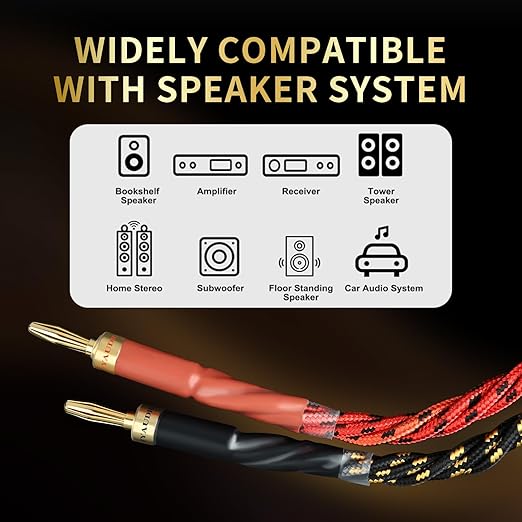 12 AWG Audiophile HiFi Speaker Audio Cable–4N OFC Core,24K Gold-Plated Banana Plugs with Nylon Braid,Compatible with Amplifier,Speakers,AV Receiver & Home Theater(6.56ft/2m) 2-Pack