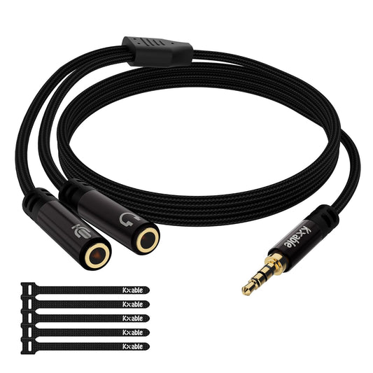 1/8inch Aux Headphone Splitter 2 Way Cable 6FT, 3.5mm 1 Male to 2 Female Mic and Audio Y TRRS Adapter, Compatible with Headset Earphone Switch 2/PS4/PS5 Steam Deck Xbox PC Laptop Phone Tablet Gaming