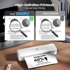 Phomemo Portable Printers Wireless for Travel [Upgraded],M834 Bluetooth Thermal Printer 8.5" x 11"& A4 Size,Inkless Mobile Printer with Carry Case for Travel,Office,School,Car,Home,White