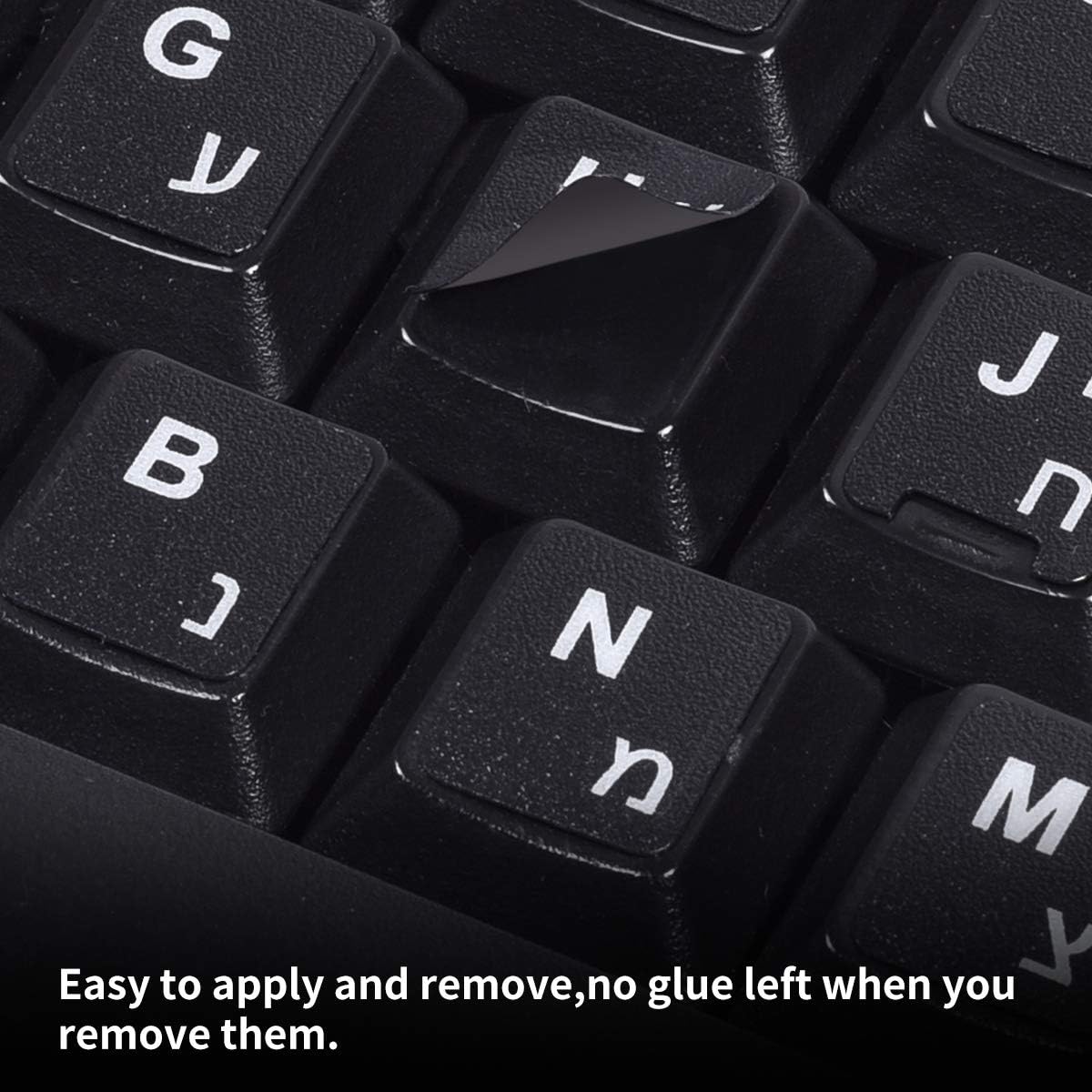 Hebrew-English Keyboard Stickers - 2PCS Replacement Letters for Computer, Laptop, Notebook, Desktop - White Font on Black Background, Matte Alphabet