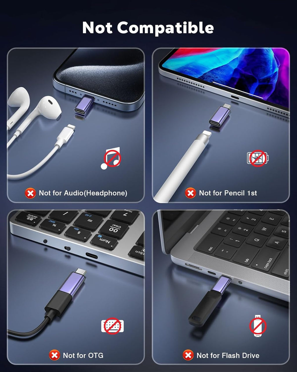 MoKo Lightning to USB C Adapter 2Pack, NOT for Lightning Earbuds/Headphones/OTG, USB-C to Lightning Adapter for iPhone Air 17 16 15 Pro Max Plus,iPad Pro/Air,Galaxy,ONLY for Charging/Data Sync, Blue