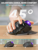 Wireless Trackball Mouse, Ergonomic Bluetooth Rechargeable Computer Mouse, Backlit Rollerball Thumb Laptop mice with 5 Level DPI, Adjustable Angle, 3 Devices Connection for PC, Windows - Purple Ball