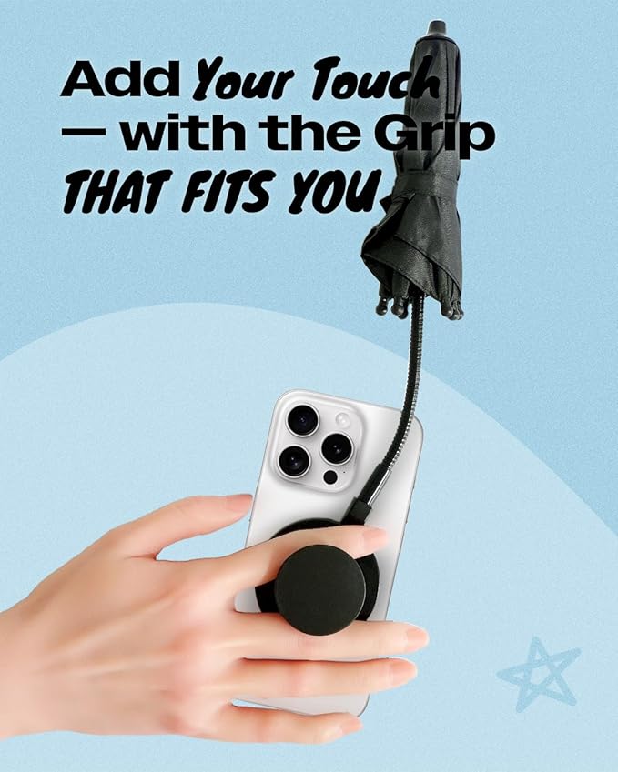 3 in 1 Magnetic Umbrella Sunshade Collapsible Expandable Phone Grip & Stand - Elegant Magsafe Compatible Phone Holder for Secure Grip and Hands-Free Viewing (Black)