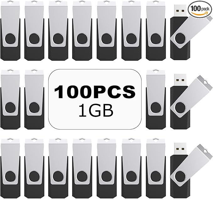 TOPESEL USB Storage Flash Drive,100PCS 1GB USB 2.0 Flash Drive Bulk Pack, USB Flash Drives Thumb Drives USB Stick Flash Memory Stick (1G, 100 Pack, Black)