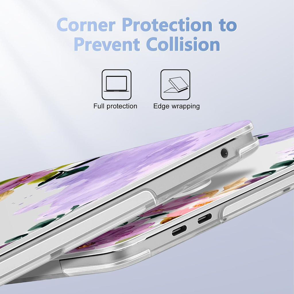 Case for MacBook Pro 13 inch with/Without Touch Bar (2016-2022, M2 A2338 M1 A2289 A2251 A2159 A1989 A1706 A1708), Hard Shell + Keyboard Cover + Dust Plug - Purple Flower