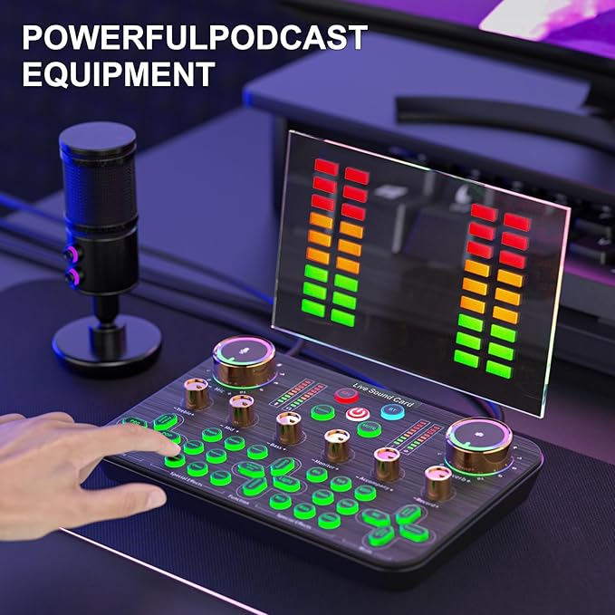 Facmogu K600 Gaming Audio Mixer, Streaming Audio Mixer with XLR Microphone Support, DJ Mixer Built-in 48V Phantom Power, Live Sound Card for PC Phone Live Streaming Podcasting Karaoke Tiktok YouTube