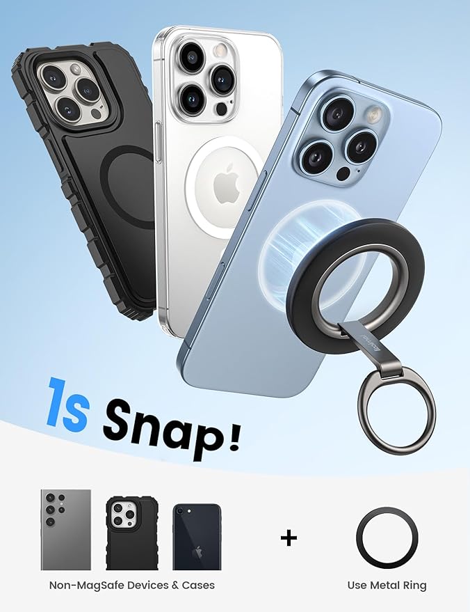 Lamicall Magnetic Phone Grip Stand for MagSafe - 2025 [Upgrade Dual-Hinge] Finger Ring Holder Phone Kickstand, Super Magnet 360° Rotation Ring, Mag Safe Accessories for iPhone 16 15 Pro Max, Androids
