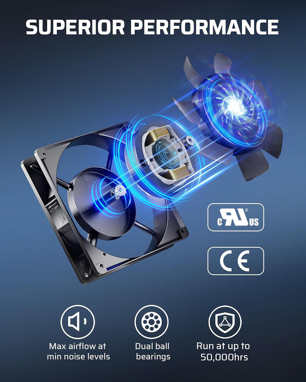 DEWENWILS 2 Pack 120V AC Fan, Waterproof Exhaust Fan 120mm, 13W 2800RPM 60CFM, DIY Cooling Fan for Refrigerator, Computer Case, Compressor Engine, Generator, UL Listed