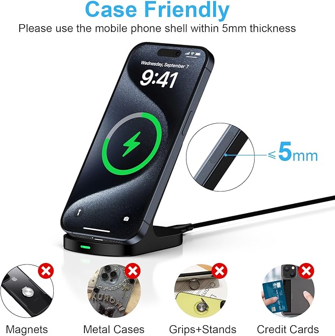 15W Fast Wireless Charger Phone Charging Stand for Google Pixel 10 Pro XL/9/8a/8 Pro/7a/7,Android Phone Wireless Charging Station Charger for Samsung Z Fold 7/6/5/Z Flip 7/6/S24 Ultra/S23/S22/S21/S20