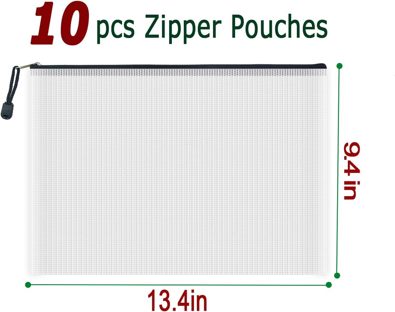 AUSTARK 10 Pcs Zipper File Bags, Waterproof Plastic Mesh Pouch for Office School, Board Game Storage Bags (A4 Size 13.4''x9.4'', White and Black)