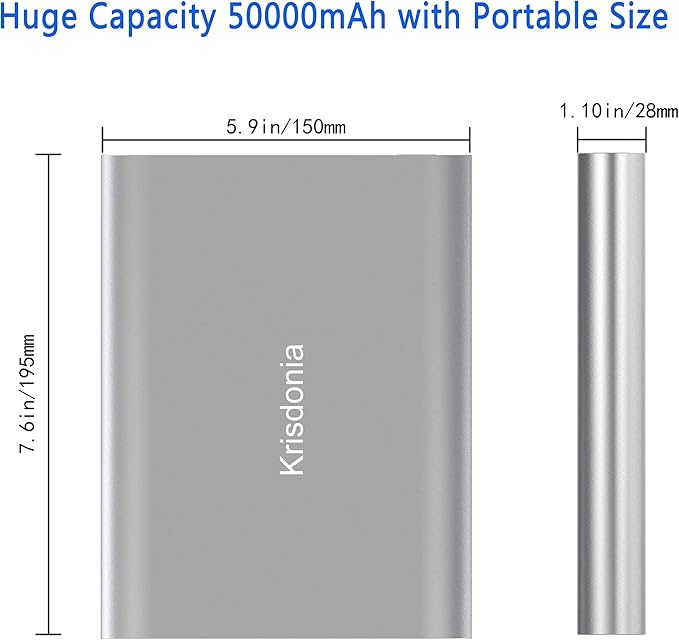 Krisdonia Portable Laptop Charger 185Wh/50000mAh Laptop Power Bank External Battery Pack for Laptop, Tablet, Projector, Smartphone and Others