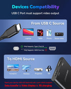 USB C to Dual HDMI Adapter 4K@60Hz, HDMI Splitter for Dual Monitors Extend Display, USB C HUB Multi Monitor Adapter to 2HDMI Ports Converter for Dell XPS 13/15,HP,Lenovo, Surface Type C Laptop(Black)