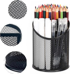 2 Pack Mesh Pencil Holder Pen Cup for Desk Round Black Pen Holder Desktop Pen Organizer 3 Compartments Pencil Organizer Desk Organizer for Office Home School