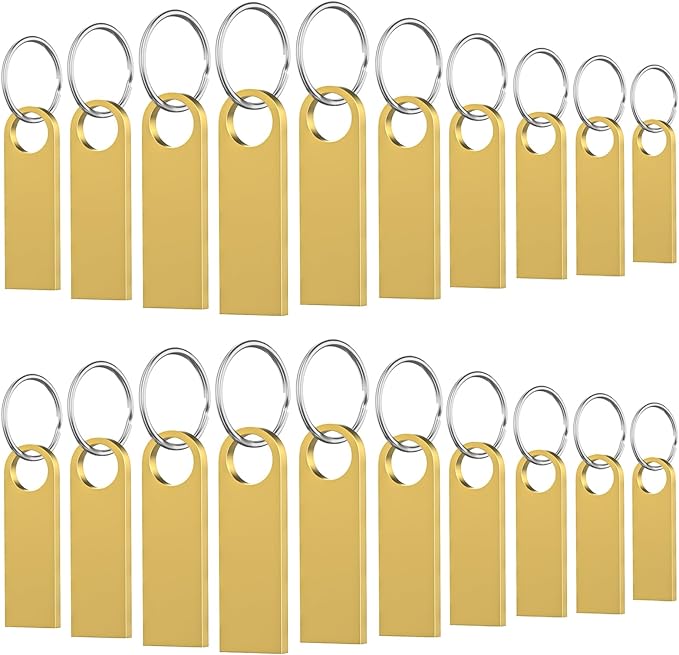 16GB USB Flash Drive 20 Pack, Wooolken Sleek Metal Thumb Drives with Keychains Swivel Memory Stick Pendrive USB 2.0 Jump Zip Drive USB Stick(Gold)