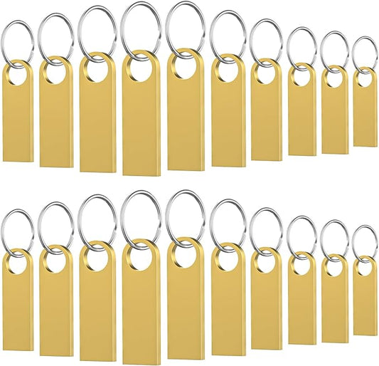 16GB USB Flash Drive 20 Pack, Wooolken Sleek Metal Thumb Drives with Keychains Swivel Memory Stick Pendrive USB 2.0 Jump Zip Drive USB Stick(Gold)