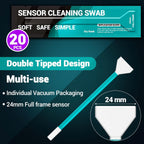 Aocii 20pcs Full Frame Camera Sensor Cleaning Kit, Lens Solution, 24mm Swab, 30ml Cleaner for Sony Nikon Canon FF CCD CMOS (Dust-Free Vacuum Packaging)