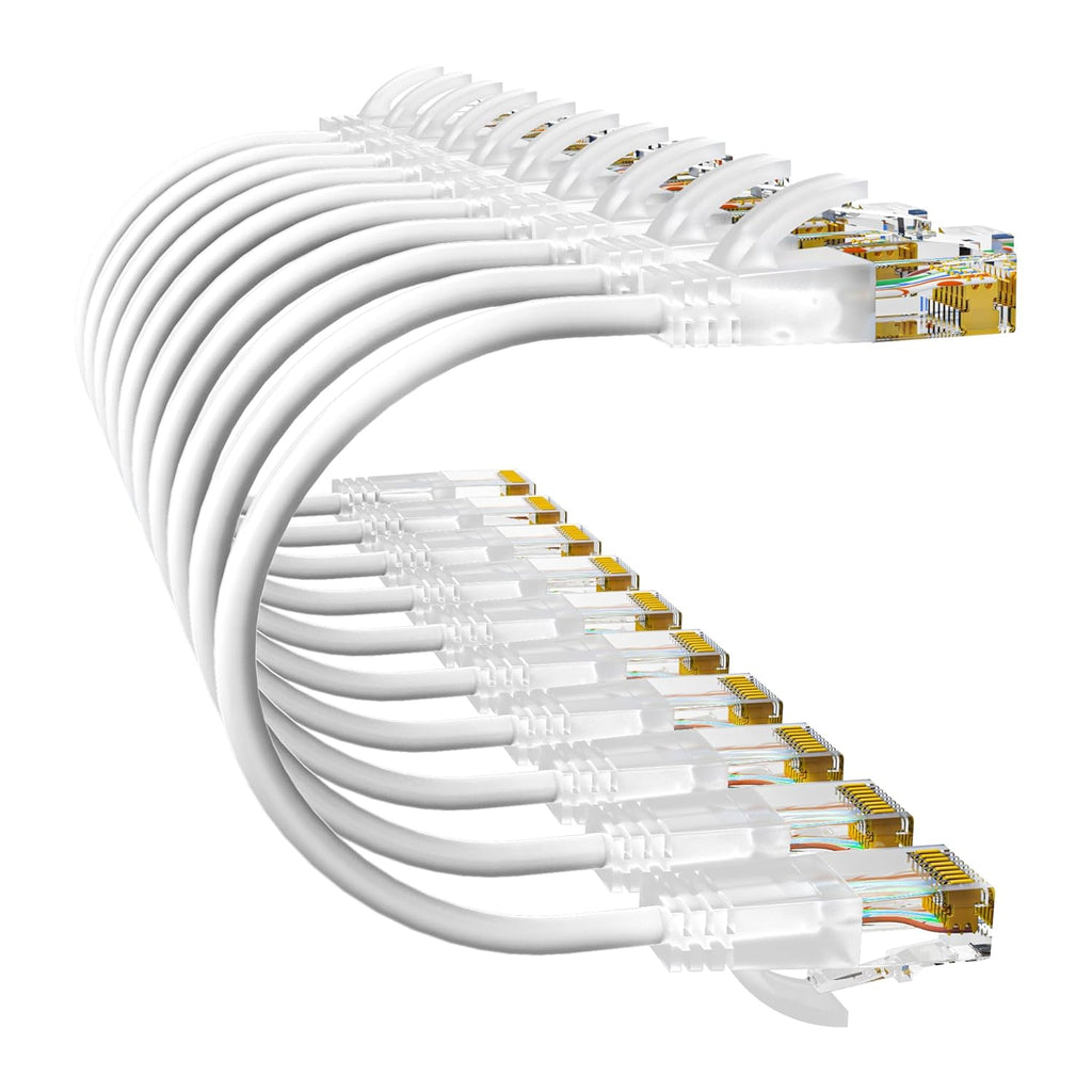 Cat6a Patch Cables 3ft (10 Pack) Slim, Cat6 Ethernet Patch Cable Pure Copper, Flexible Cat 6 Patch Cable 550MHZ 10G, Space-Saving Cat 6A Network Cables for Patch Panel, White