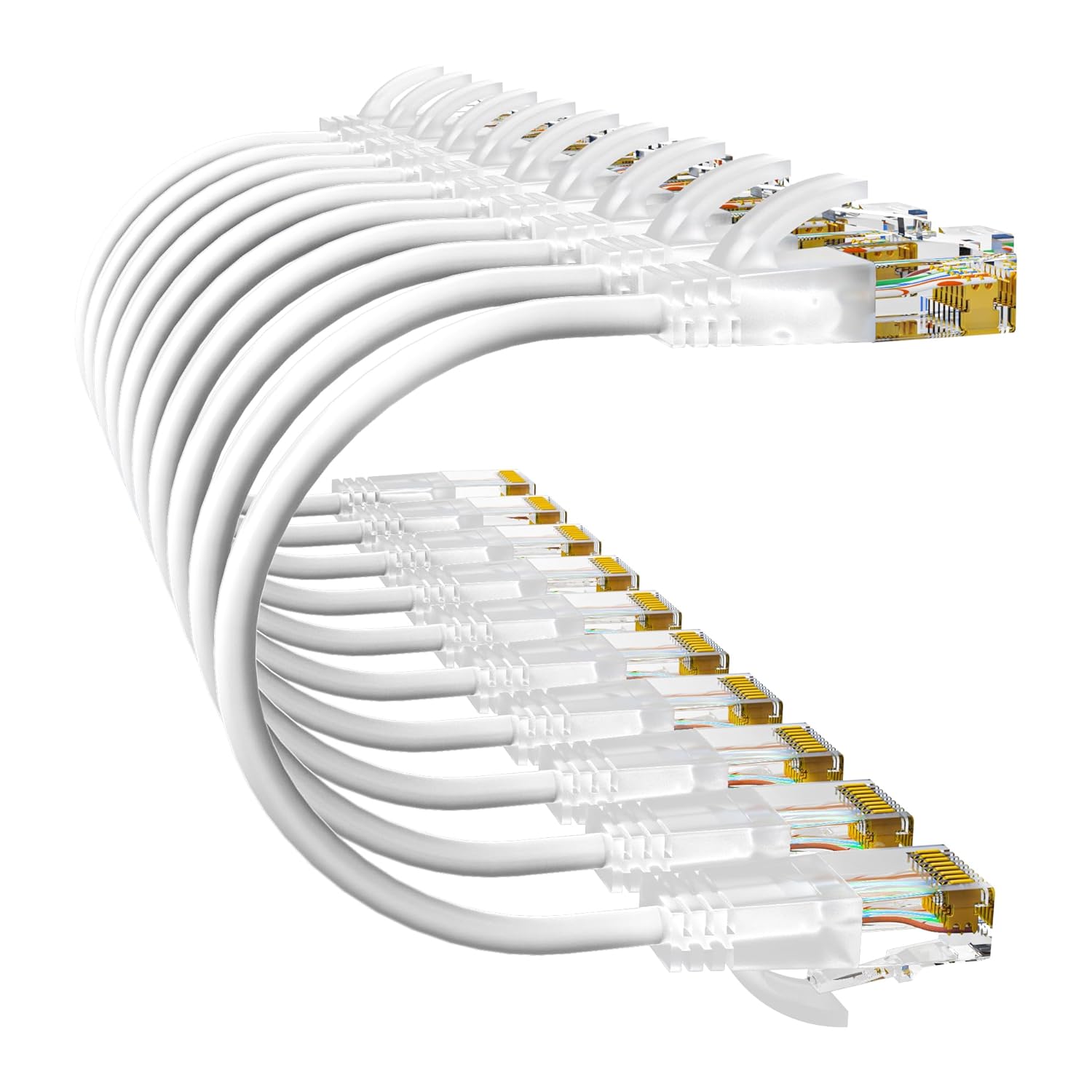 Cat6a Patch Cables 2ft (10 Pack) Slim, Cat6 Ethernet Patch Cable Pure Copper, Flexible Cat 6 Patch Cable 550MHZ 10G, Space-Saving Cat 6A Network Cables for Patch Panel, White