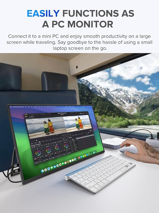 UPERFECT 22" QLED 2K Portable Monitor w/VESA & 180° Adjustable Stand, 2560×1440 QHD FreeSync IPS HDR Gaming Display, USB-C HDMI Travel Second Monitor for Laptop, Switch, Phone