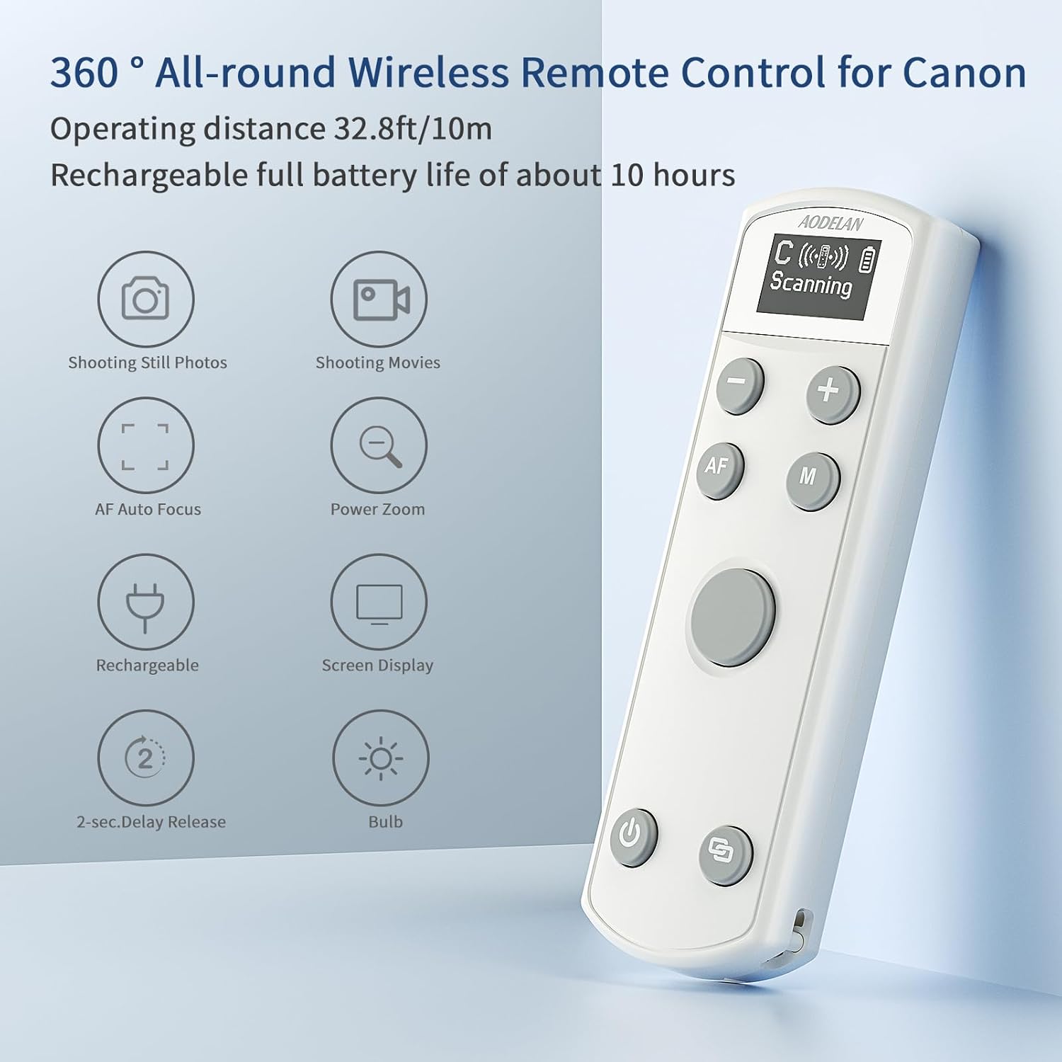 AODELAN Rechargeable Wireless Shutter Release for Canon Camera Remote Control Zoom Focus Compatible with R50,G7X Mark III,R6 Mark II,R5,R6,R7,M6 Mark II,M200,M50,90D,200D,Replace Canon BR-E1(White)