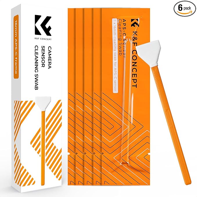 K&F Concept 6 Pack APS-C Frame Sensors Cleaning Swabs, DSLR SLR Digital Camera Dry CCD CMOS Clean Swabs Compatible with Nikon Sony Canon DSLR Camera Sensor, 16mm x 20mm