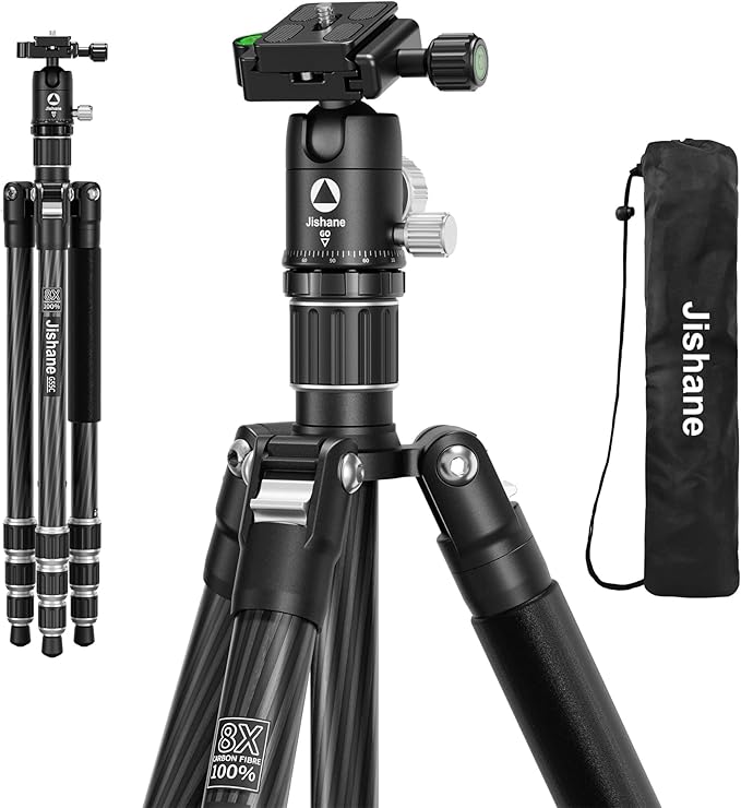 Carbon Fiber Camera Tripod, 62" Professional Video Tripod for Camera with 360° Ball Head, 1/4" Arca QR Plate, Compact Lightweight Travel Monopod for DSLR/Smartphone, Max Load 17.6 lbs/8kg
