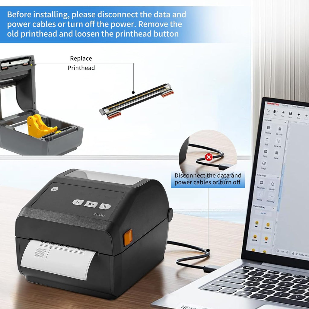 P1080383-226 Printhead Replacement [New Version 2025] for Zebra ZD420 ZD620 Print Head Thermal Desktop Printer Printhead Kit 203dpi P1080383-415 (Not for 300dpi)