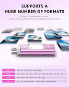 Apple MFi Certified 256GB Flash Drive for iPhone Thumb Drive Photo Stick, USB Memory Stick iPhone Flash Drive for Photos Videos, High Speed Jump Drive Compatible for iPhone/iPad/Android/PC (Purple)