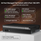YuanLey 48 Port Gigabit Managed PoE Switch with 48 10/100/1000Mbps PoE+ Ports, 6X 10Gbps SFP+, L3 Smart Managment Ethernet Switch, VLAN, QoS, ACL, SSL, Fanless, Rackmount Network Switch