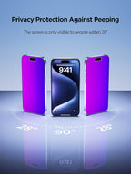 Compatible for iPhone 16 Privacy Screen Protector Tempered Glass 6.1 Inch, Purple Gradient Anti Spy Anti Blue Light HD Easy Installation