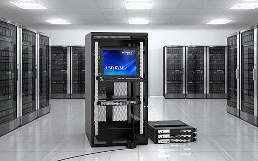 MT-VIKI Rack KVM Switch w/17'' LCD Monitor, 16 Port VGA KVM Switch with Keyboard Touchpad Monitor, Fit for 1U 19'' Rack, OSD/Hotkey/Button 【with 16 VGA KVM Cable】