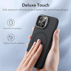 ESR for iPhone 15 Pro Max Case, MagSafe Silicone Case with Stand, Military-Grade Protection, Built-in Camera Stash Stand, Magnetic Phone Case for iPhone 15 Pro Max, Cloud Series, Black