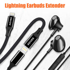 AGVEE 1ft Lightning Extension Cable, Braided Female to Male Extender Full Function Cord Compatible with iPhone iPad, Data Sync Video Audio & Charging Connector Adapter, Black