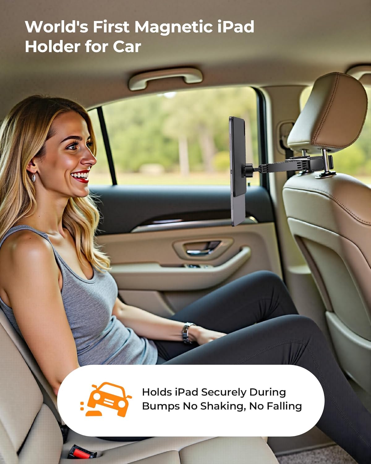 KU XIU Magnetic iPad Holder for Car Headrest,Backseat Tablet Car Mount for iPad Pro/Air 11" M2, Road Trip Essentials for Kids, Tablet Car Holder for iPad Pro 11 1st/2nd/3rd/4th, iPad Air 10.9" 4/5th