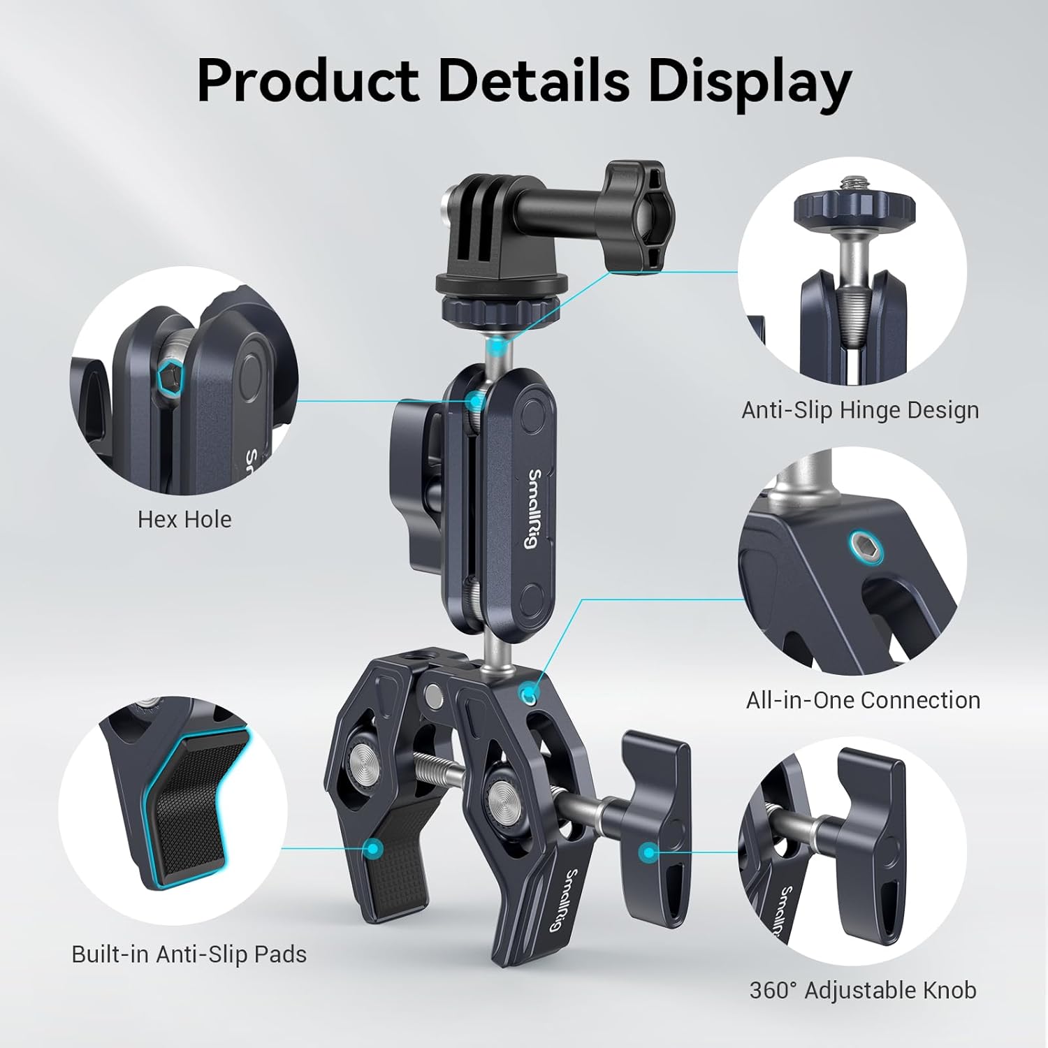 SMALLRIG Camera Mount Clamp, Ballhead Magic Arm and Adapter for Gopro, Camera Monitor Mount with 1/4"-20, 3/8"-16 Threaded Holes, Super Clamp for Gopro/DSLR/Stabilizer