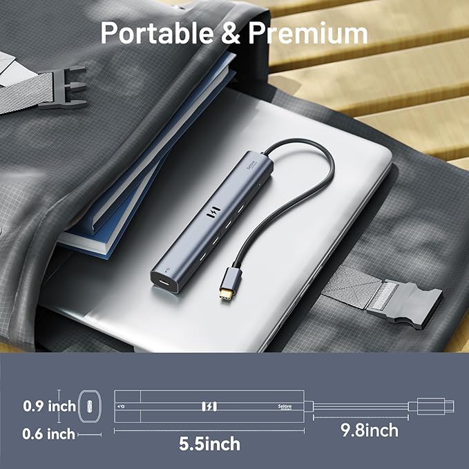 10Gbps USB C Hub with 4K@60Hz Video Display, Selore 5 Ports USB C Splitter, C Port Data Transfer, 100W PD-in Charging, Dongle Multiport Adapter for MacBook Pro, iPad, Dell, HP, and More