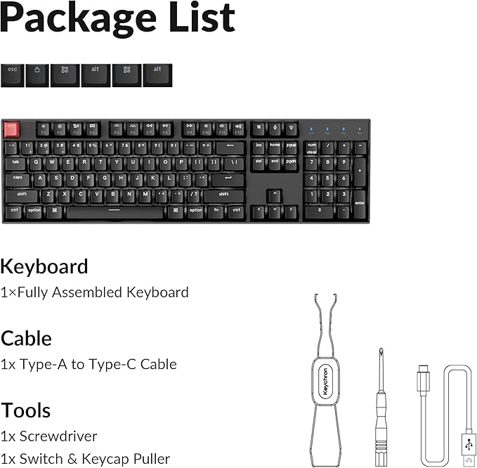Keychron K10 Full Size Layout White LED Backlit Hot-Swappable Mechanical Keyboard for Mac Windows, 104-Key Bluetooth Wireless/USB Wired Computer Keyboard with Keychron Super Banana Switch(Version 2)