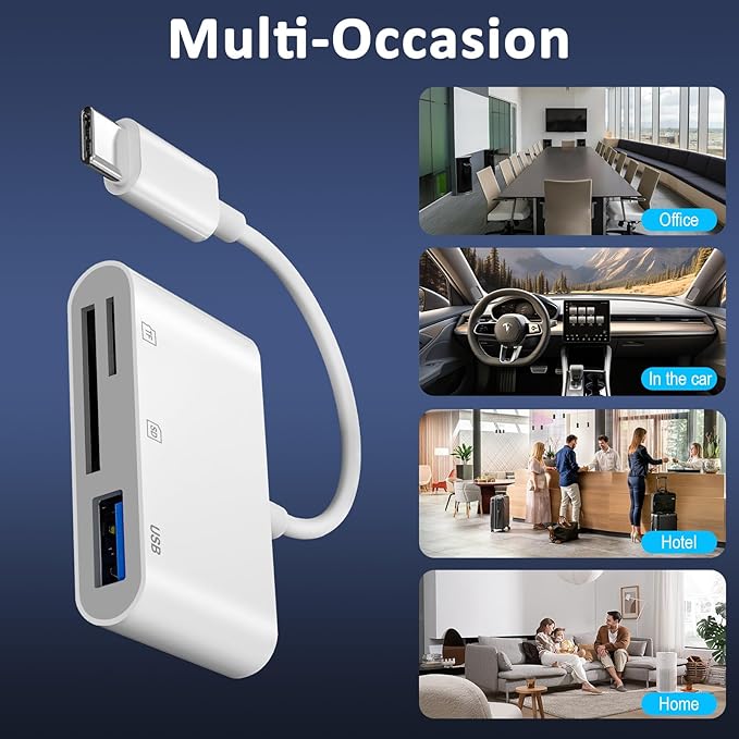 SD Card Reader for iPhone 15/16/iPad/MacBook - USBC Dual Port Memory Card Reader Adapter, Compatible with Canon/Nikon/Sony/Kodak Digital Cameras, SD/MicroSD, Plug & Play (No App Required)