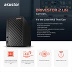 Asustor Drivestor 2 Lite AS1102TL, 2 Bay NAS, 1.7GHz Quad Core, 1GbE Port, 1GB RAM DDR4, Personal Private Cloud, Backup for Home & Small Office, Network Attached Storage(Diskless)