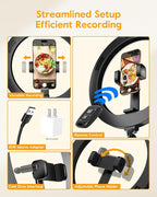 Ring Light with Stand for Desk,Adjustable Overhead Camera Mount with 10" Ring Light Tripod for iPhone,Phone Tripod with Light and Remote Phone Holder for Video Recording,Live Stream,Cooking Video