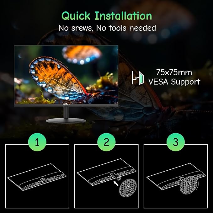 SANSUI Computer Monitor 24 inch IPS Eye Care 1080P Display HDMI,VGA Ports with 178° Viewing Angle/Frame-Less/Tilt/VESA Compatible for Office and Home