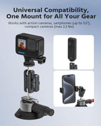 3" Suction Cup Mount Kit for Action Cams/Phone/360 Camera/DSLR Comes with Adapter for GoPro, Phone Clip, 3.84" Universal Magic Arm