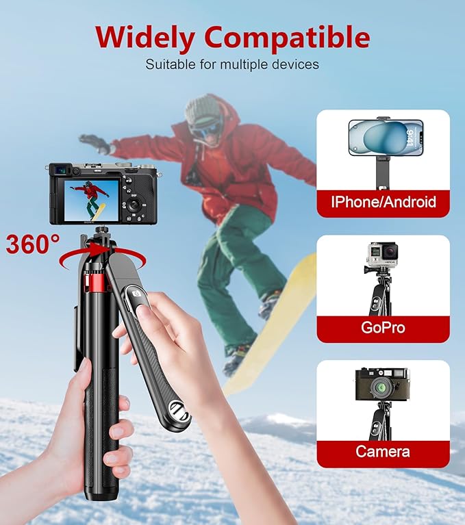 Huryfox Selfie Stick Phone Tripod - 71 inch Tall Cell Phone Holder with Detachable Wireless Remote, Phone Stand for Recording, Video and Picture, Compatible with iPhone, Android Phone, Camera & Gopro