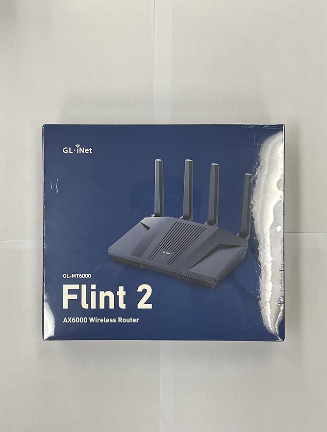 GL.iNet GL-MT6000(Flint 2) WiFi 6 Router with Wide Coverage, High-Speed Gaming Router, 2 x 2.5G Multi-Gig Ports+4 x 1G Ethernet Ports, Mass Device Connectivity, Rapid OpenVpn & WireGuard, 802.11ax